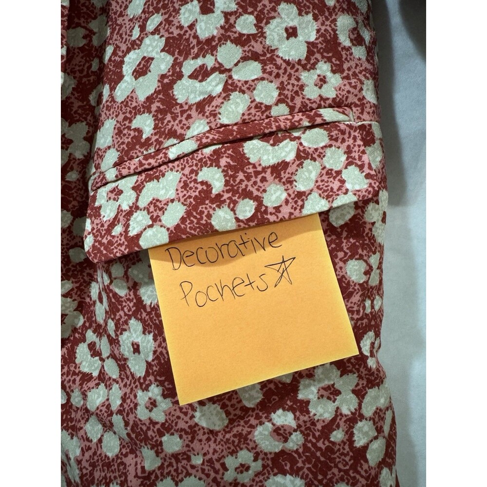 ODDI Floral Open Front Blazer Jacket Red White Pink Ruched 3/4 Sleeve Sz Small - Picture 10 of 11